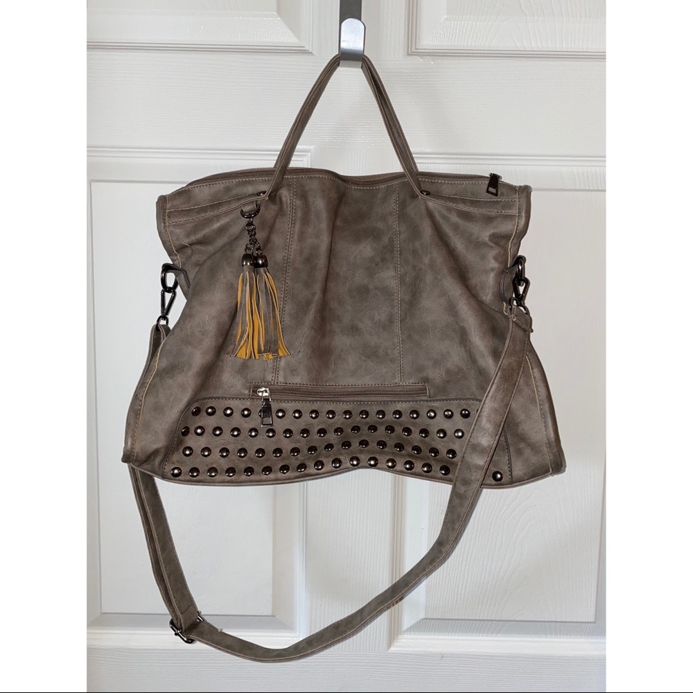 studded top handle satchel